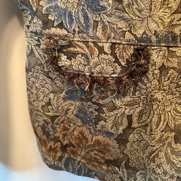 Vintage 90s Gotcha Covered Size Large Floral Blazer Fringe Neck Cuffs Tapestry - Picture 3 of 9